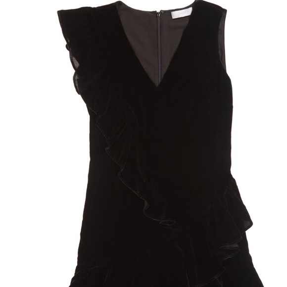 Scripted Black Velvet mini dress ruffle detail - Picture 6 of 7